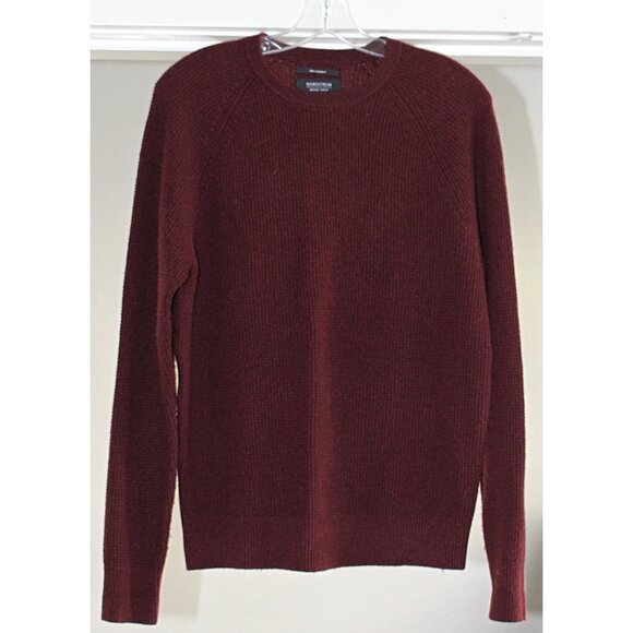 Nordstrom Men's Shop -100% Cashmere Waffle-Knit Crewneck in Dark Red, S oversize - Picture 5 of 11